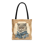 Elegant Exotic Shorthair Cat Tote Bag with Vintage Floral Design