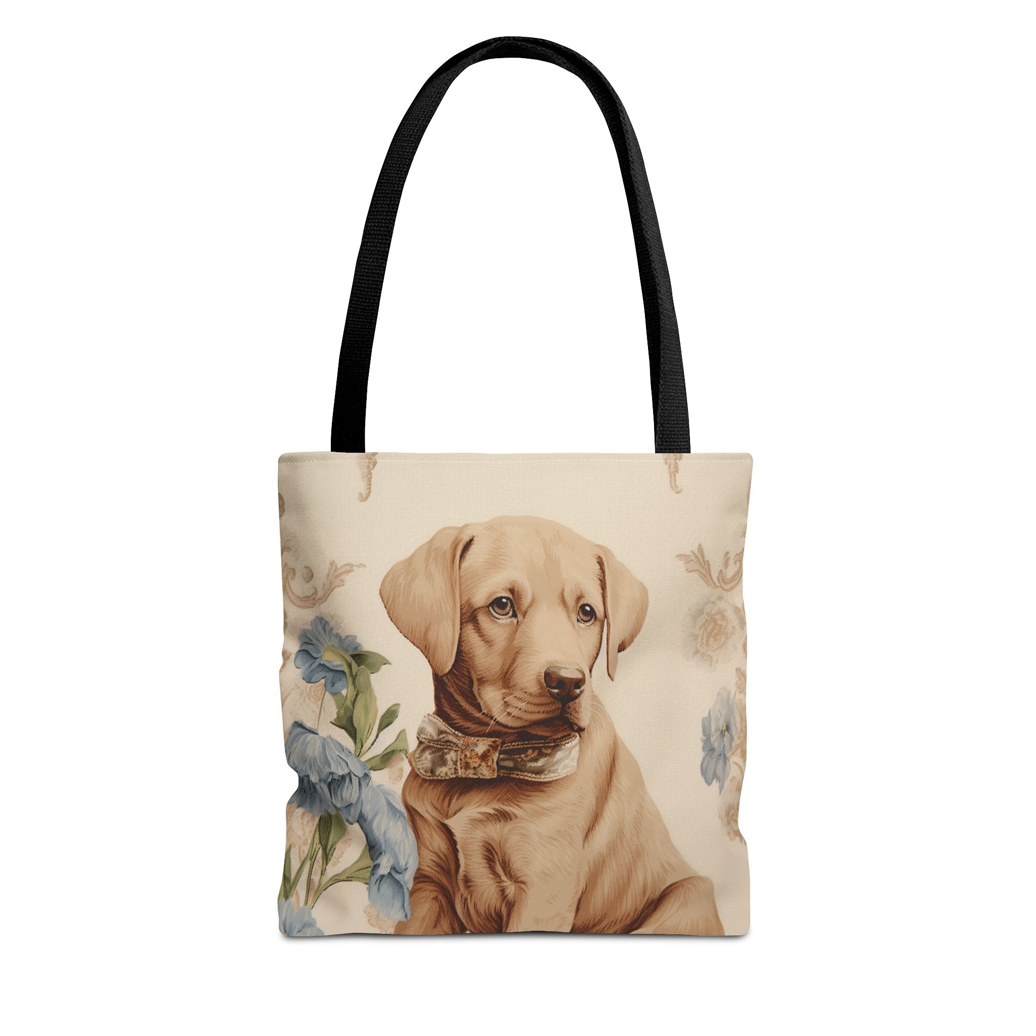 Charming Labrador Puppy Canvas Tote Bag, Floral Design for Dog Lovers