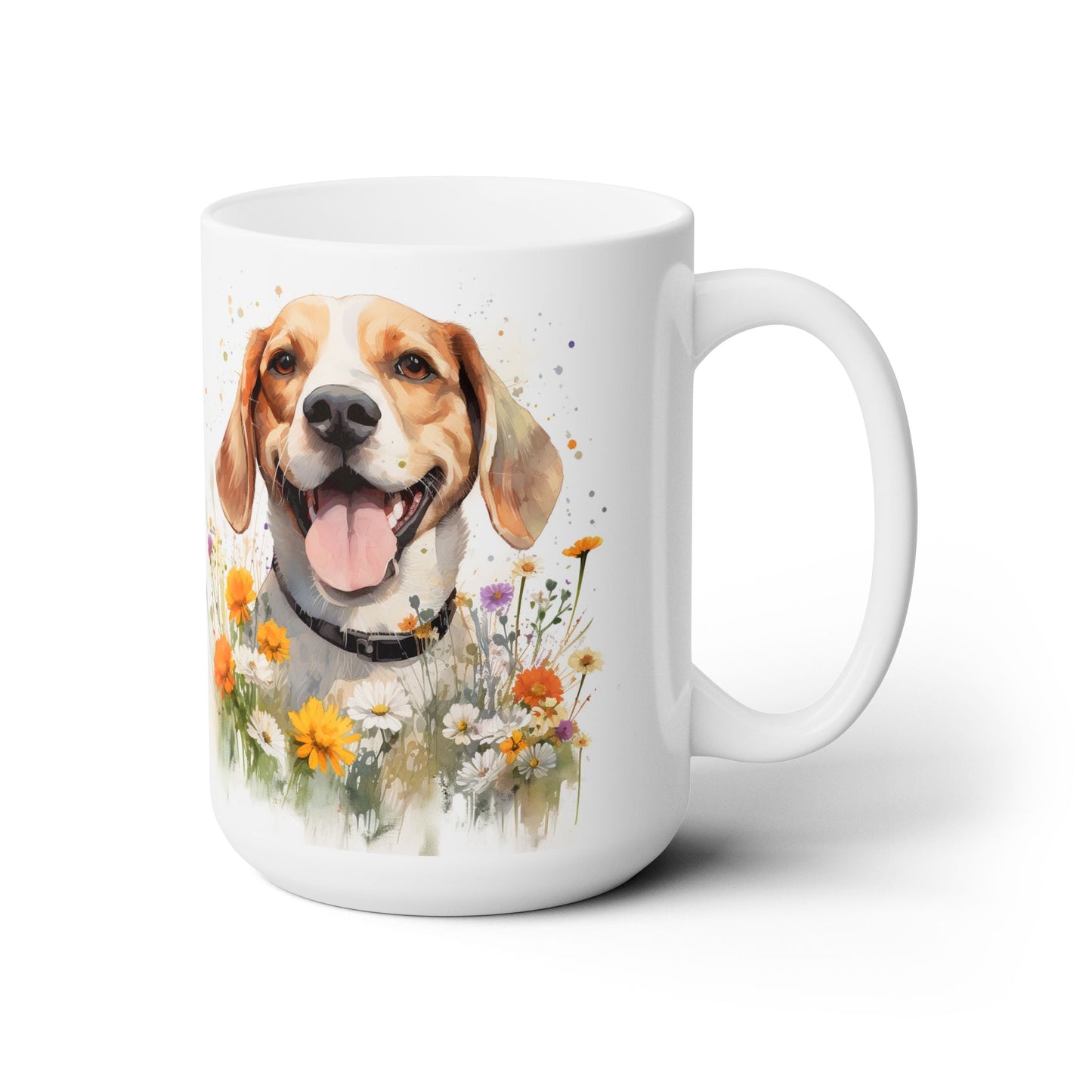 Beagle Bliss Coffee Mug - Floral Design, Dog Lover Gift