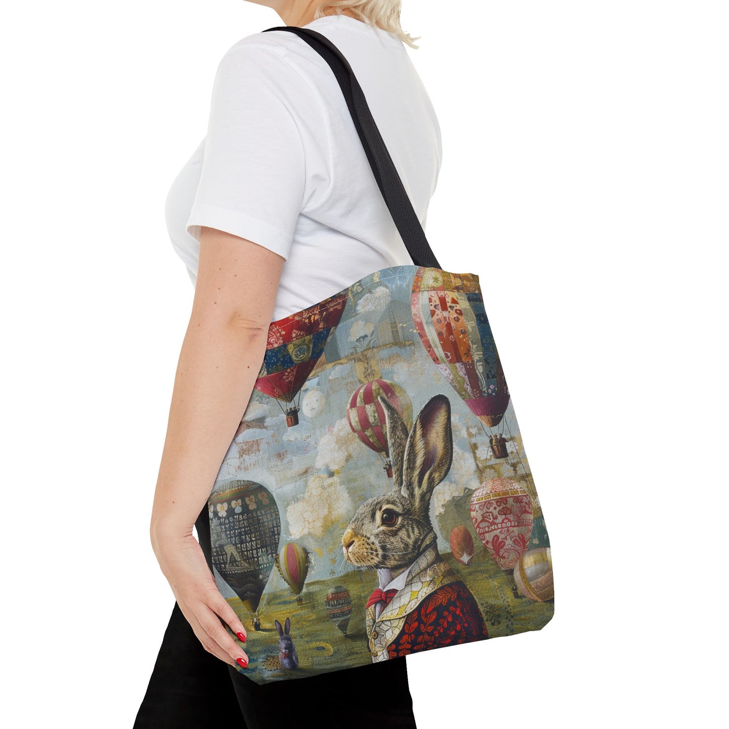 Whimsical Bunny and Hot Air Balloons Tote Bag, Artistic Eco-Friendly Design