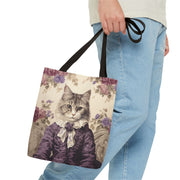 Elegant Maine Coon Cat Tote Bag, Vintage Floral Design, Eco-Friendly