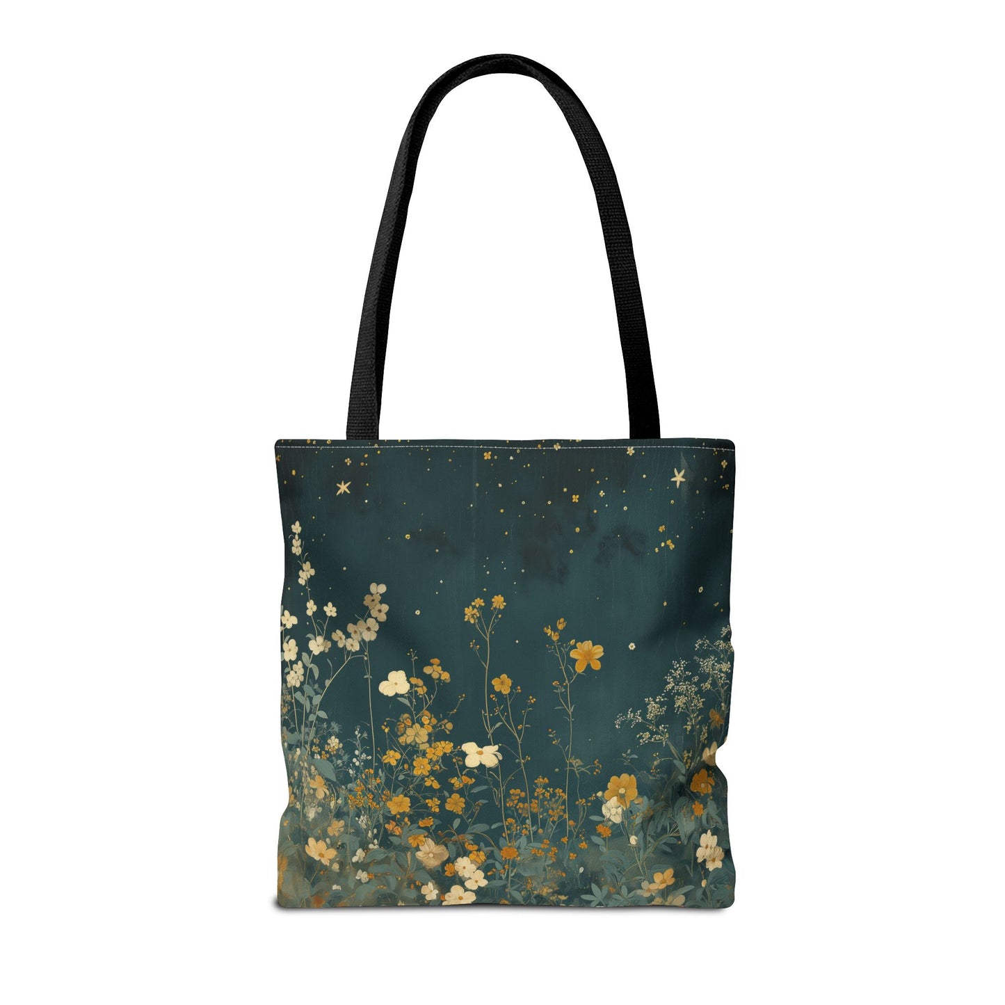 Midnight Floral Starry Canvas Tote Bag, Eco-Friendly Everyday Carry