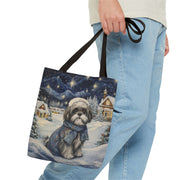 Winter Shih Tzu Tote Bag, Cozy Holiday Canvas for Dog Lovers