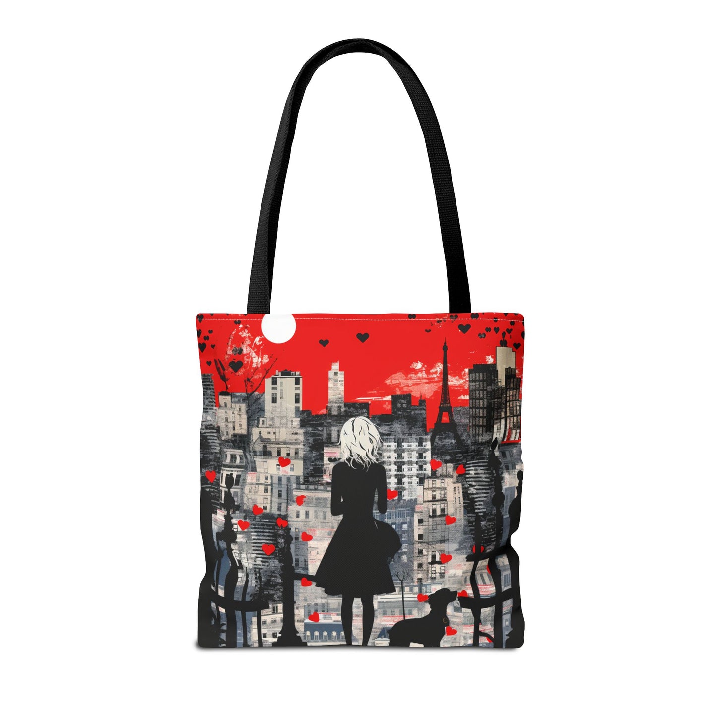 Parisian Romance Tote Bag with Silhouette Scene, Eco-Friendly Canvas