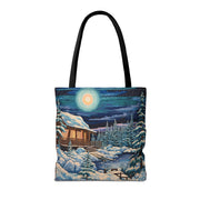 Cozy Winter Cabin Canvas Tote Bag – Eco-Friendly & Nature-Inspired