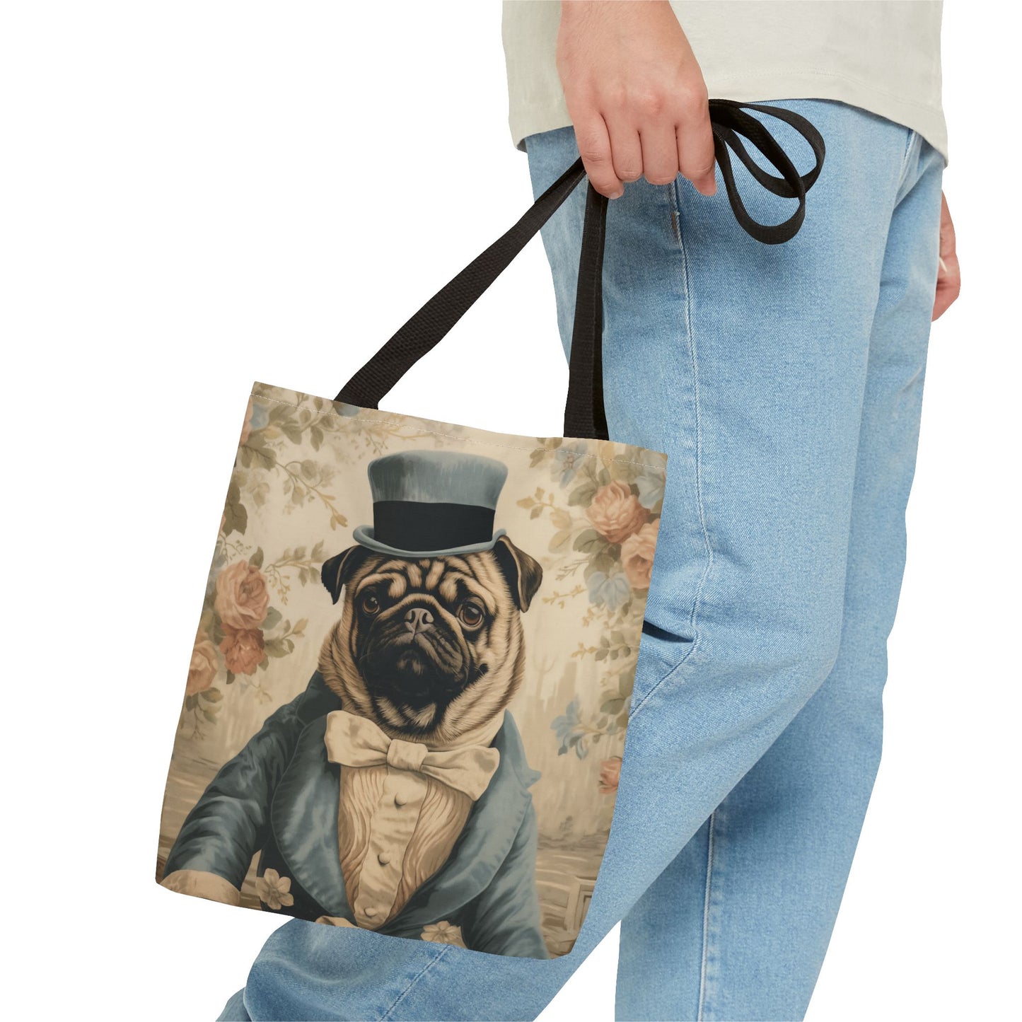 Aristocratic Pug Canvas Tote Bag – Vintage Floral Design