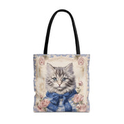 Charming Tabby Cat Tote Bag, Floral Vintage Design for Cat Lovers