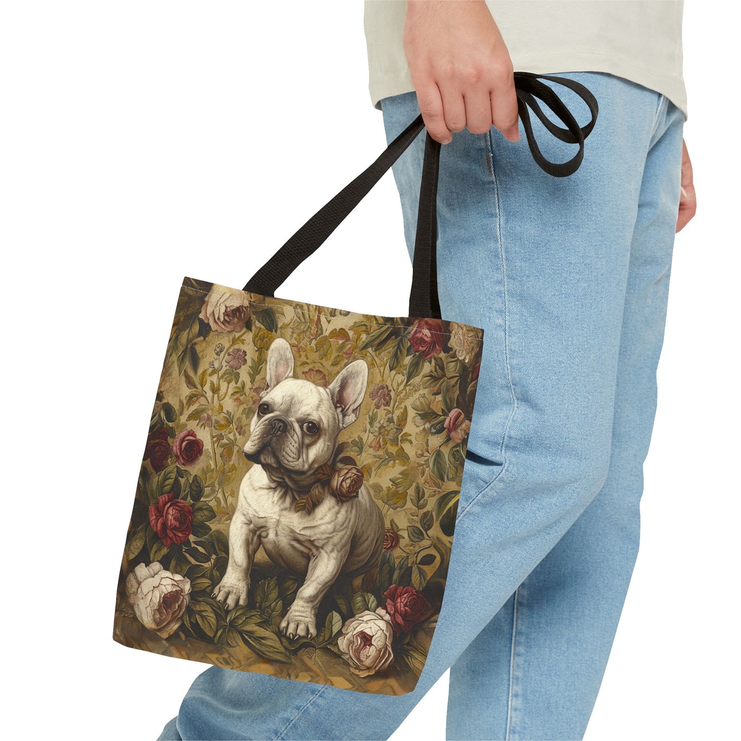 Chic French Bulldog Tote Bag with Vintage Floral Design