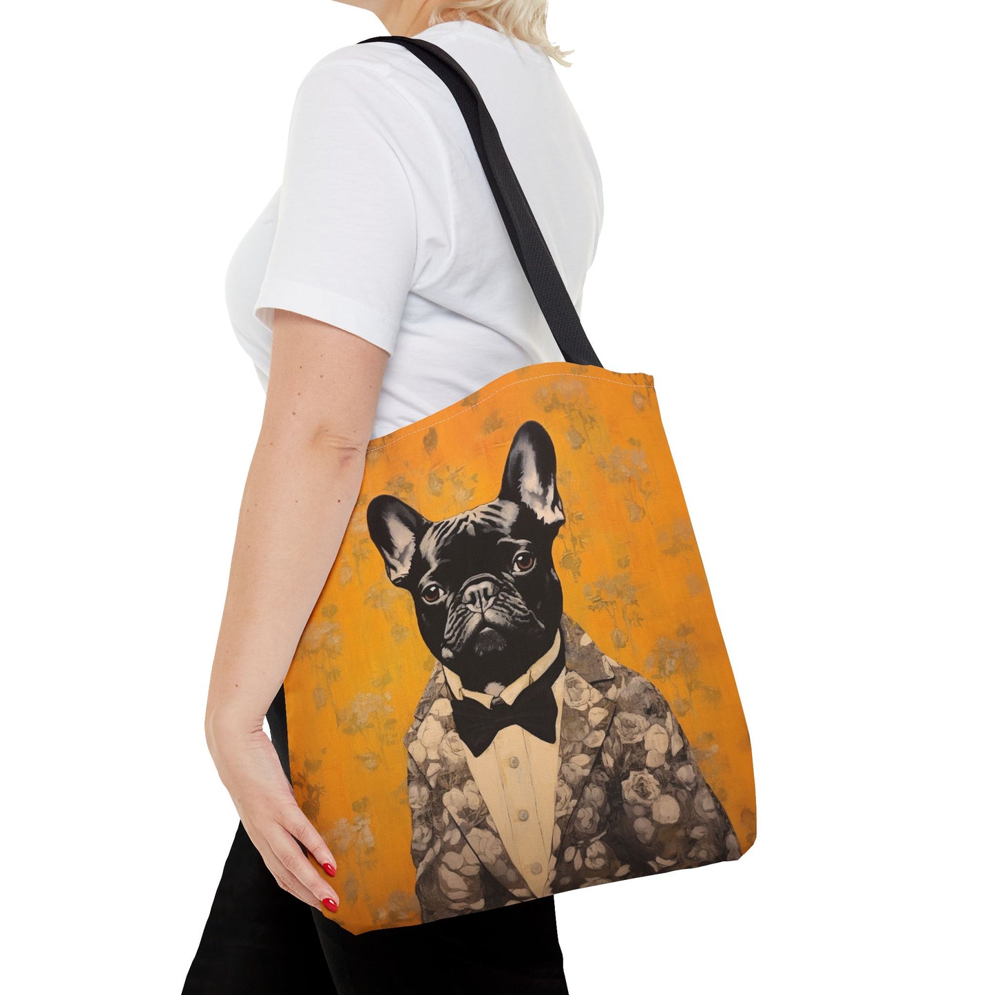 Elegant French Bulldog Floral Tote Bag, Chic Eco-Friendly Design