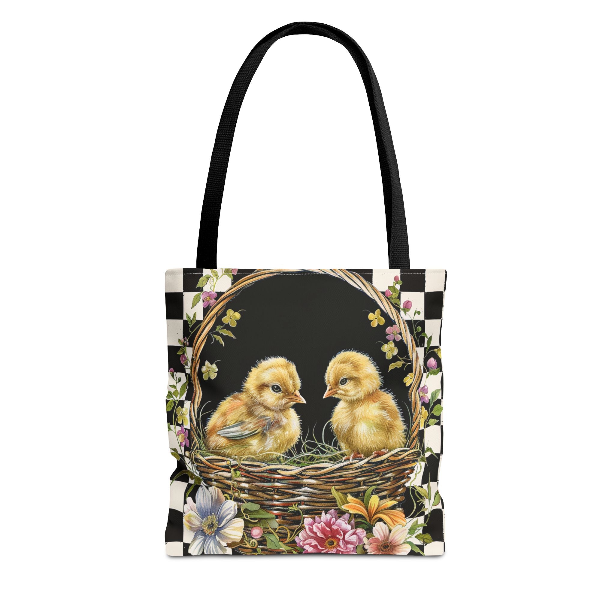 Charming Easter Chicks Canvas Tote Bag with Floral Basket Design