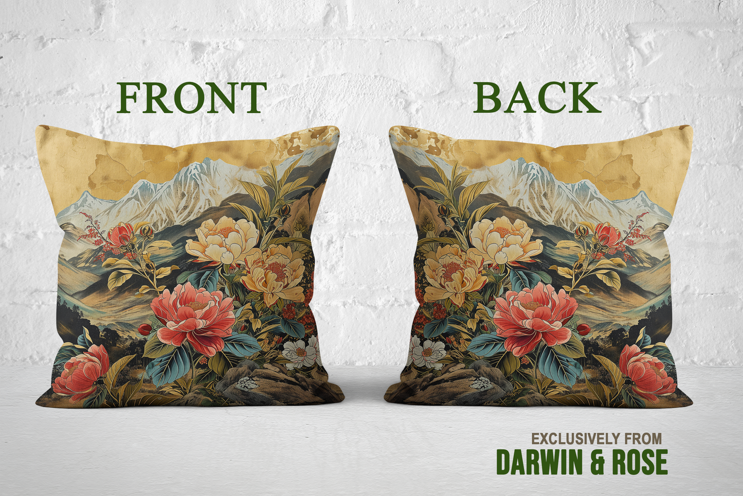 Golden Bloom Elegance Throw Pillow – Modern Asian-Inspired Décor