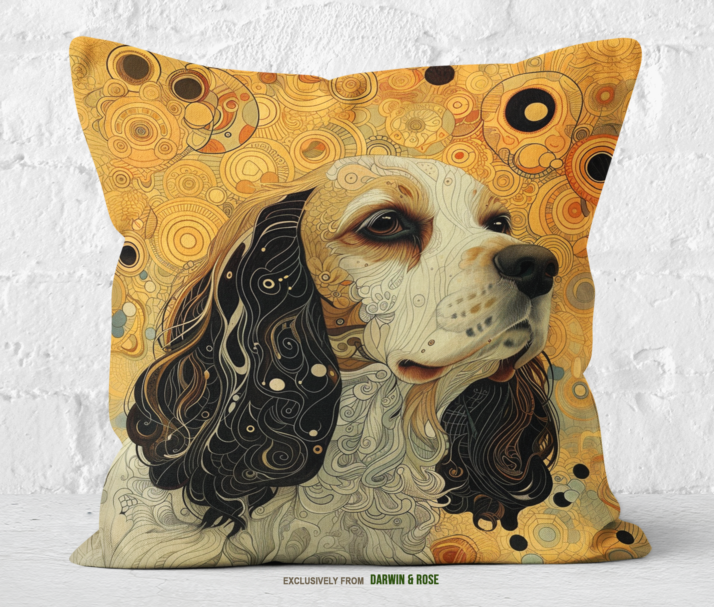 Art Deco Cocker Spaniel Throw Pillow - Warm Boho Style