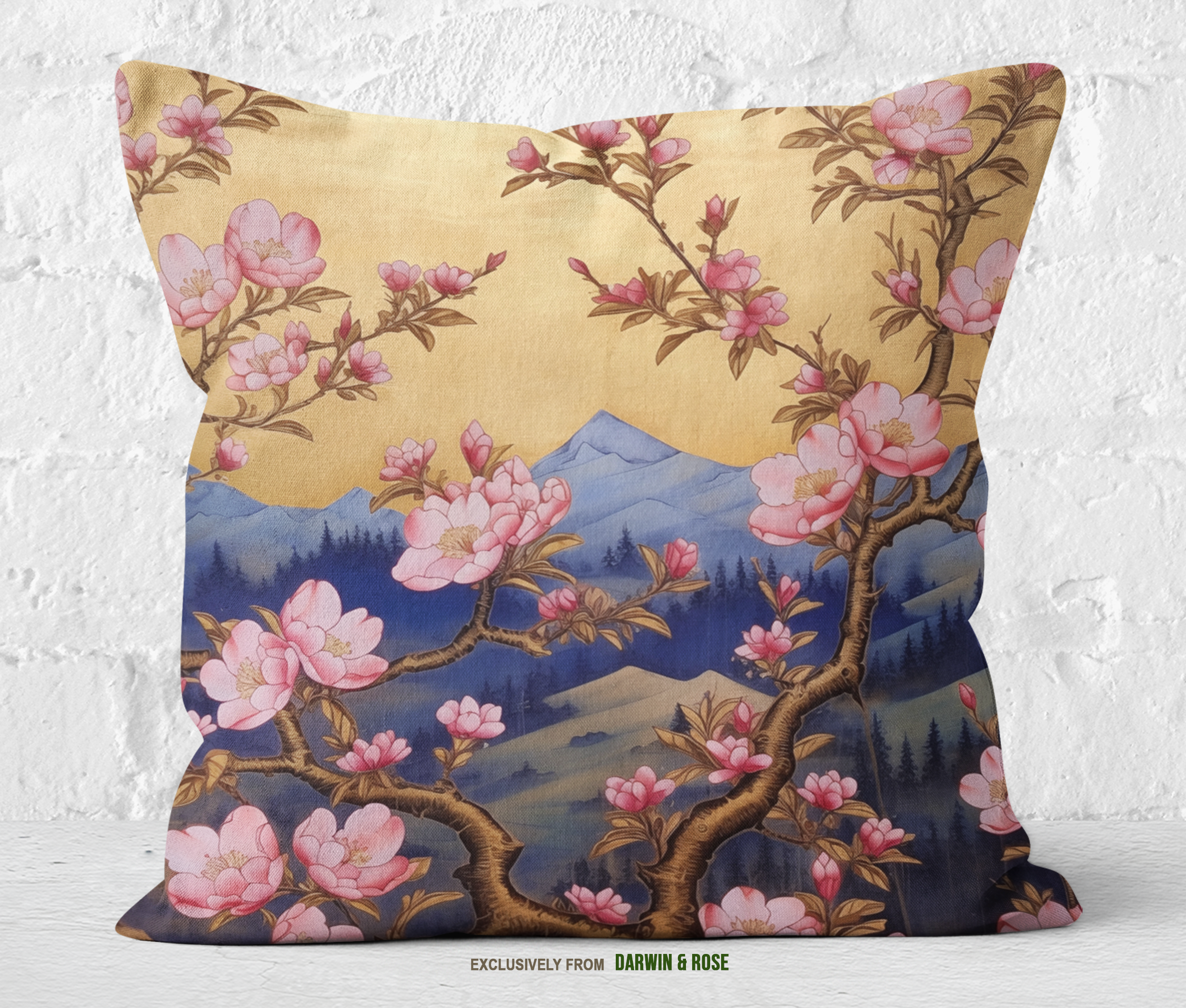 Magnolia Blossom and Mountain View Modern Throw Pillow
