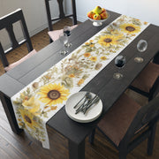 Rustic Sunflower Table Runner | Yellow, Green, and Cream Design (72" or 90")