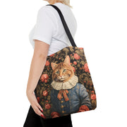 Victorian-Style Cat Tote Bag with Elegant Floral Design