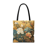 Golden Blossom Canvas Tote Bag - Elegant Floral Eco-Friendly Design