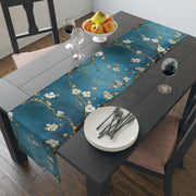 Cherry Blossom Table Runner | Teal, White, and Gold Design (72" or 90")