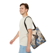 Siamese Elegance Tote Bag, Charming Cat Design in Blue and Beige Canvas