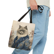 Persian Cat Regal Tote Bag, Floral Vintage Art Eco-Friendly Canvas