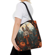 Whimsical Rabbit Castle Tote Bag, Autumn Harvest Design Canvas Bag