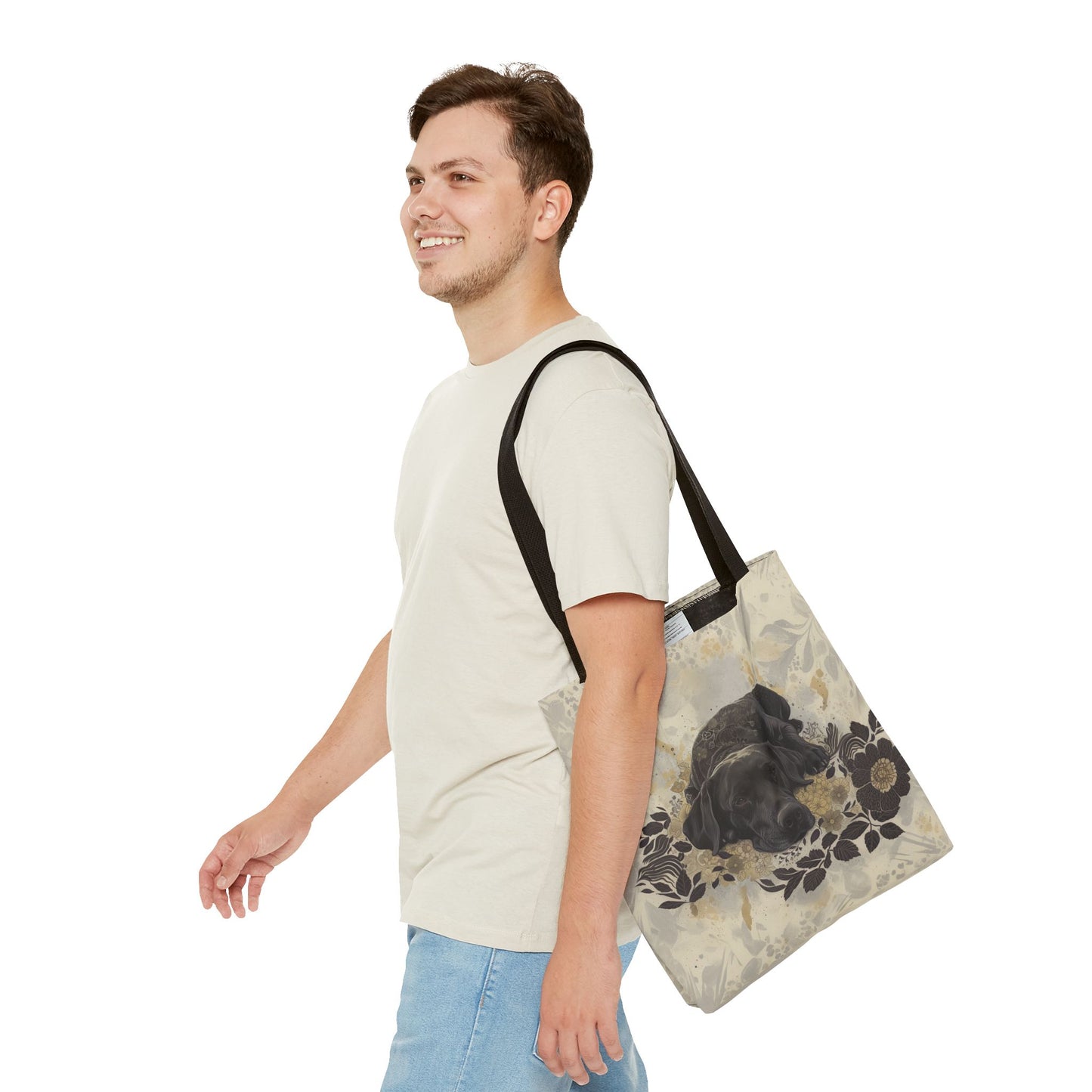 Elegant Labrador Canvas Tote Bag, Artistic Floral Design for Dog Lovers