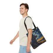 Starry Night Black Dog Tote Bag, Artistic Grocery & Beach Accessory