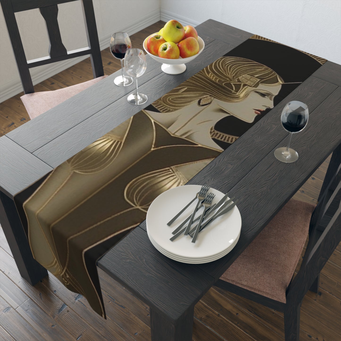 Art Deco Lady of the Decade Table Runner | Gold and Black Glamour Design (72" or 90")