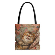 Charming Tabby Cat Tote Bag, Floral Design, Perfect Cat Lover Gift