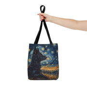 Starry Night Black Dog Tote Bag, Artistic Grocery & Beach Accessory