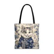 Chic Blue Floral Cat Tote Bag – Eco-Friendly Reusable Canvas