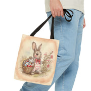 Vintage Easter Bunny Tote Bag with Floral and Egg Basket Design