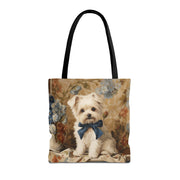 Charming Maltese Canvas Tote Bag with Floral Vintage Elegance