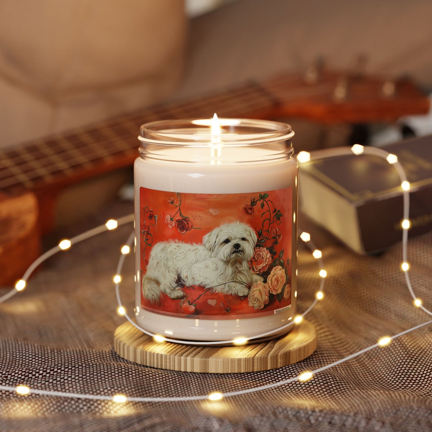 Maltese Puppy Candle – Vintage Floral Art Memorial Gift