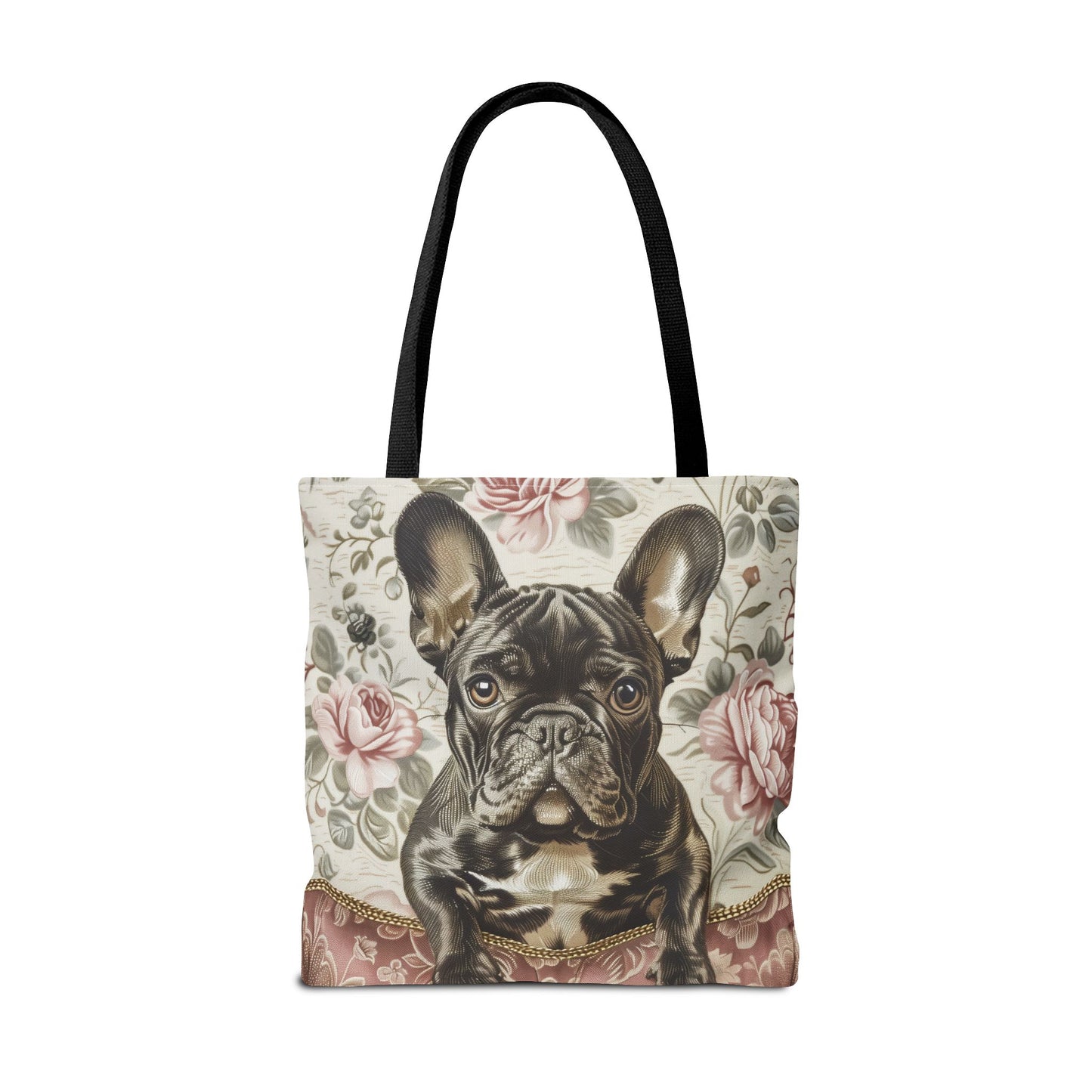 Frenchie Blossom Tote Bag - Brindle French Bulldog, Floral Elegance