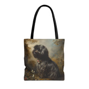 Elegant Shih Tzu Portrait Tote Bag, Vintage Floral Canvas for Dog Lovers