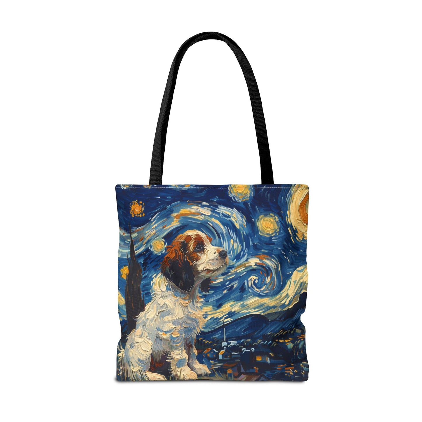 Starry Cavalier King Charles Tote Bag, Van Gogh-Inspired Design