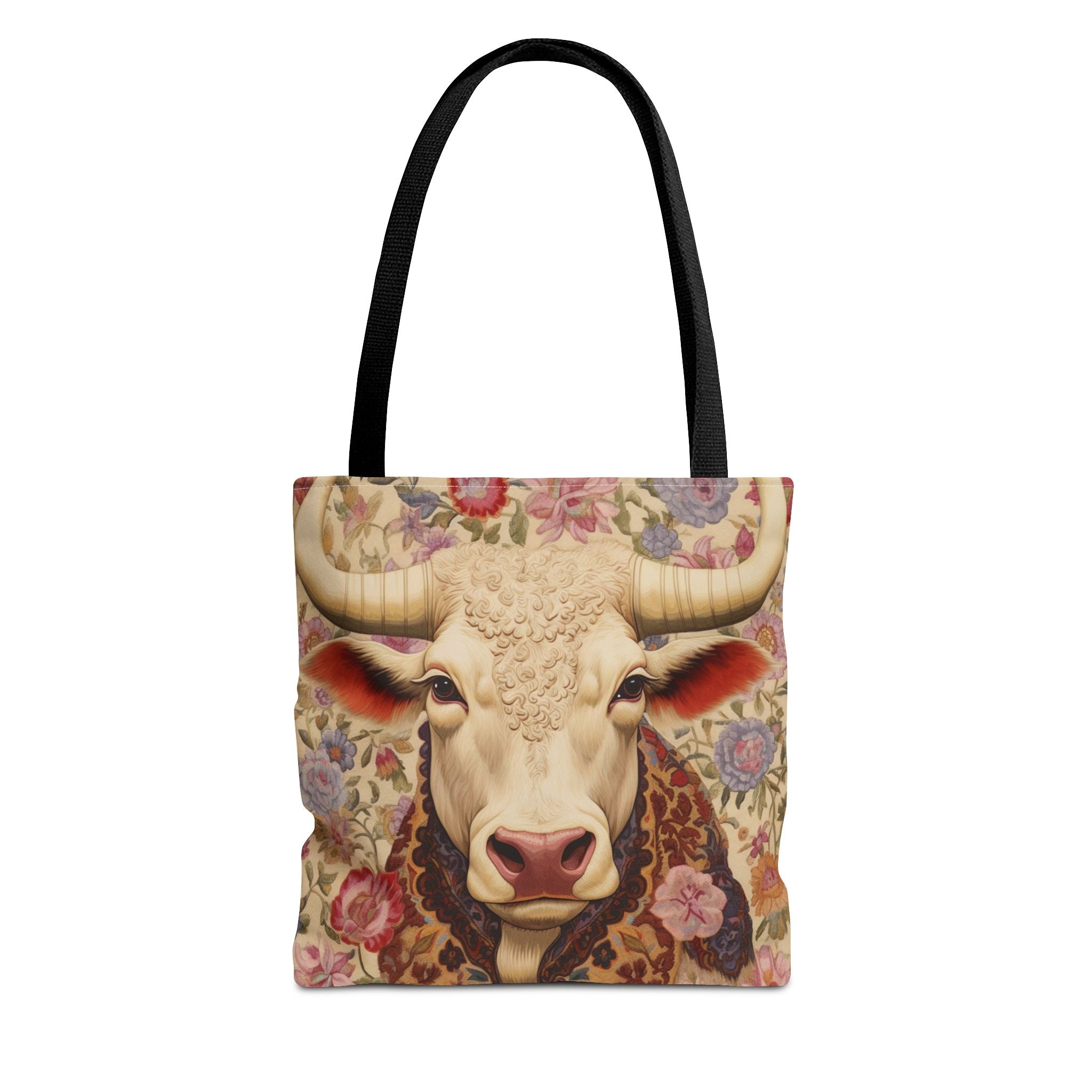 Floral Bull Art Tote Bag - Rustic Eco-Friendly Market Tote