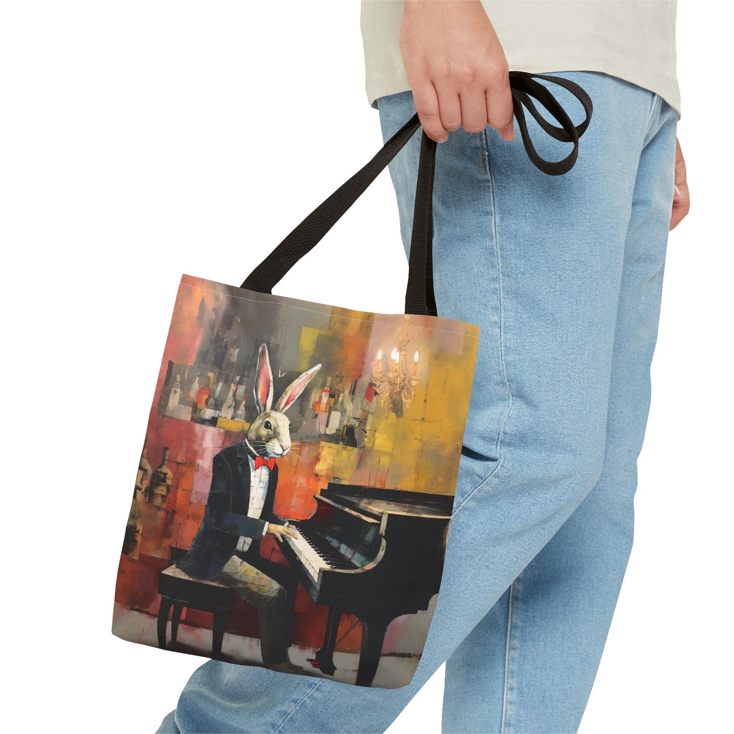 Easter Maestro Rabbit Tote Bag - Artistic Canvas Bag for Music Lovers