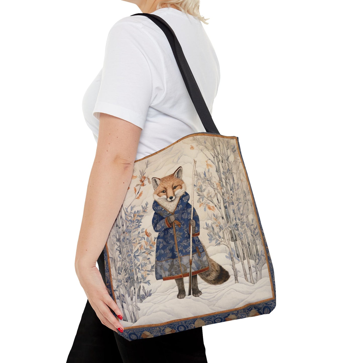 Winter Fox Meadow Tote Bag, Elegant Eco-Friendly Canvas for Nature Lovers