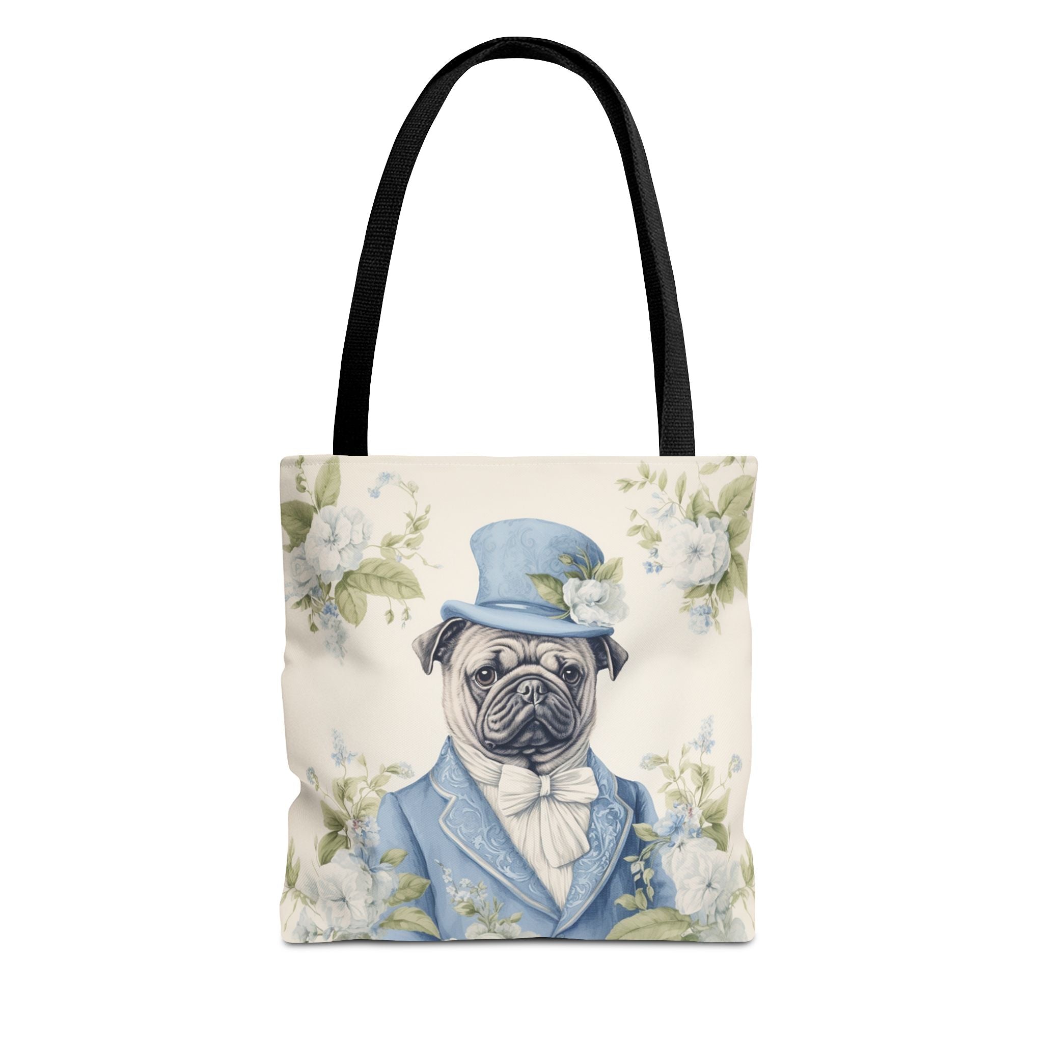 Dapper Pug Tote Bag, Elegant Floral Eco-Friendly Market Bag