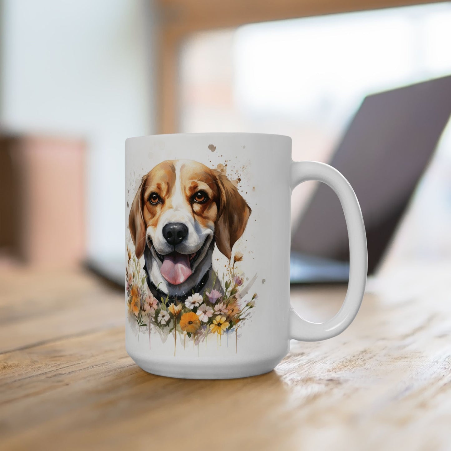 Beaming Beagle Mug – Floral Dog Lover Gift for Coffee Enthusiasts