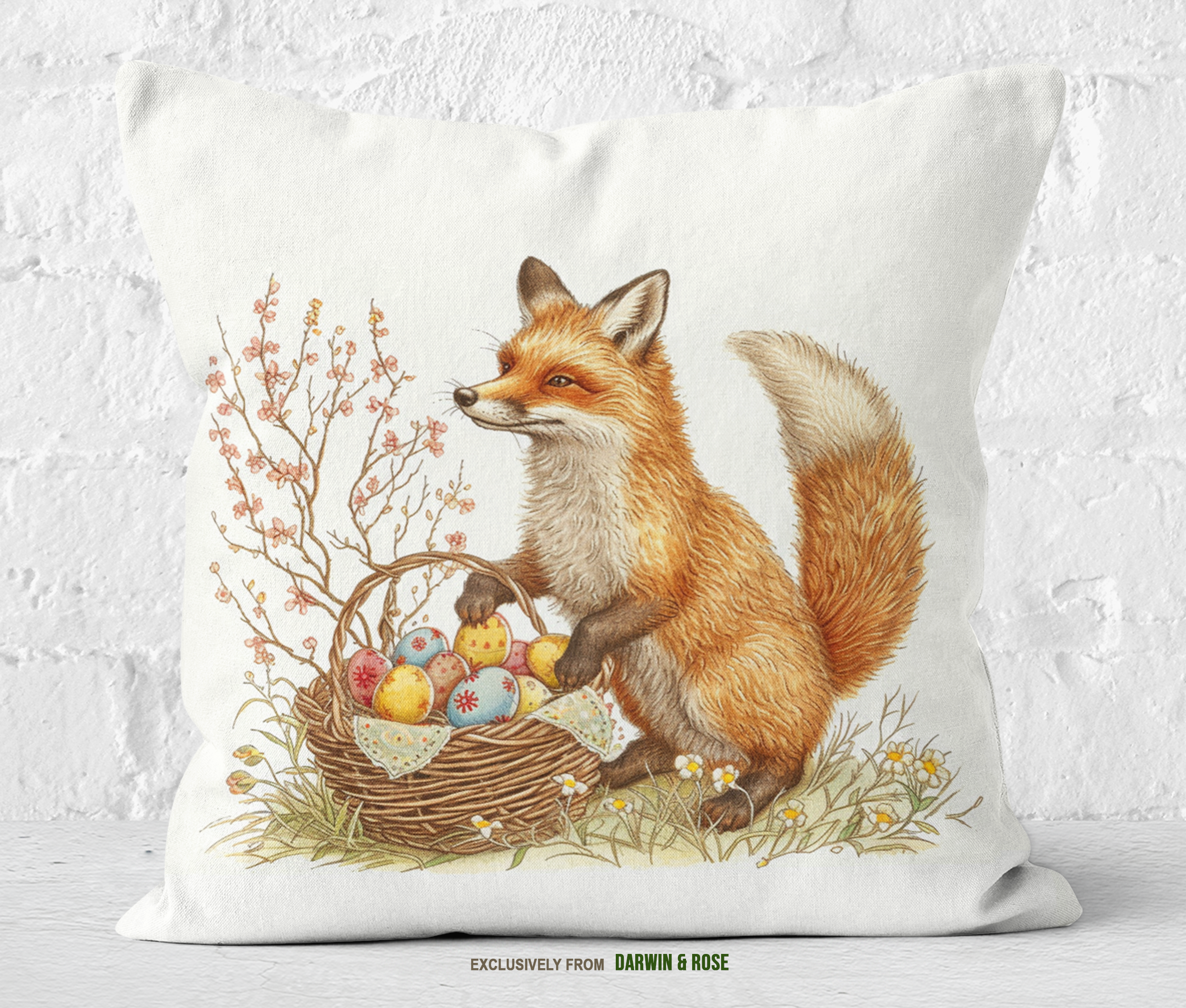 Easter Fox and Spring Blossom Throw Pillow