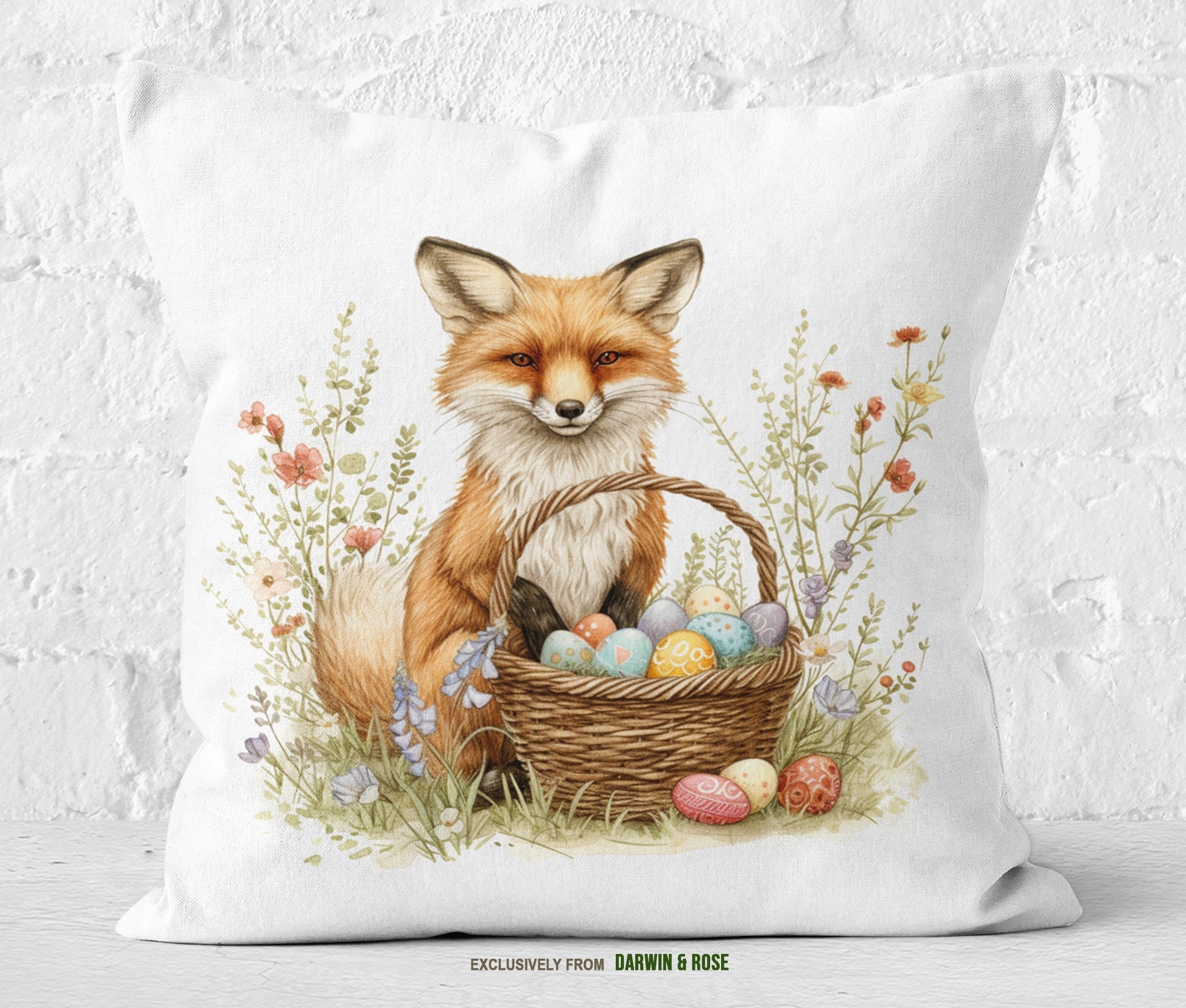 Easter Fox Garden Throw Pillow - Whimsical Spring Decor