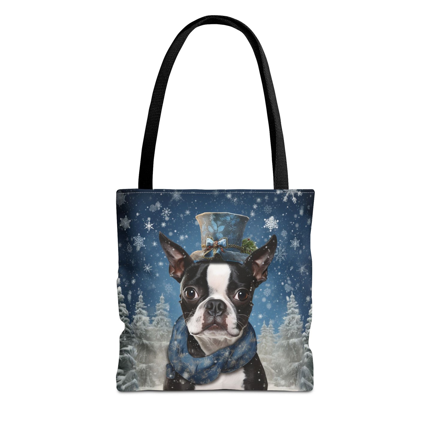 Winter Wonderland Boston Terrier Tote Bag – Festive Eco-Friendly Design