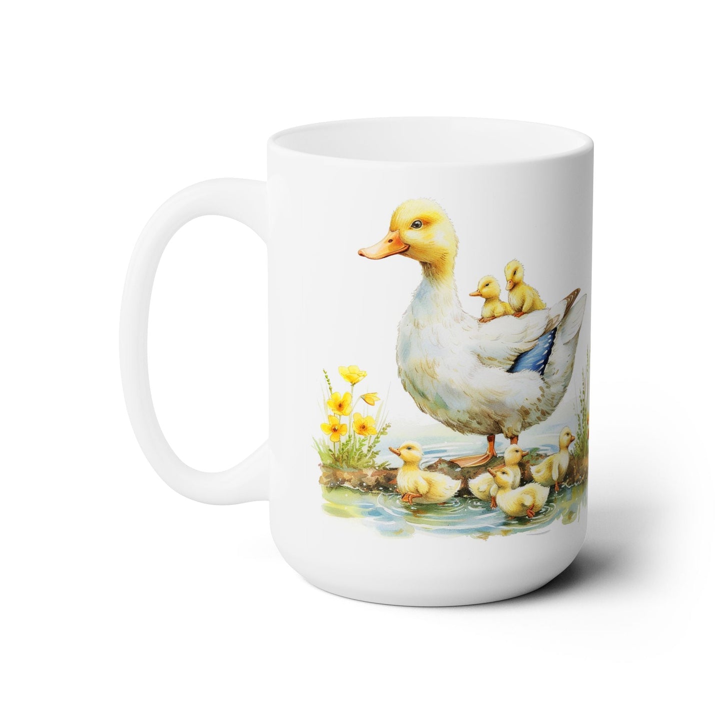 Mother Duck and Ducklings Coffee Mug - Adorable Pond Design for Bird Lovers