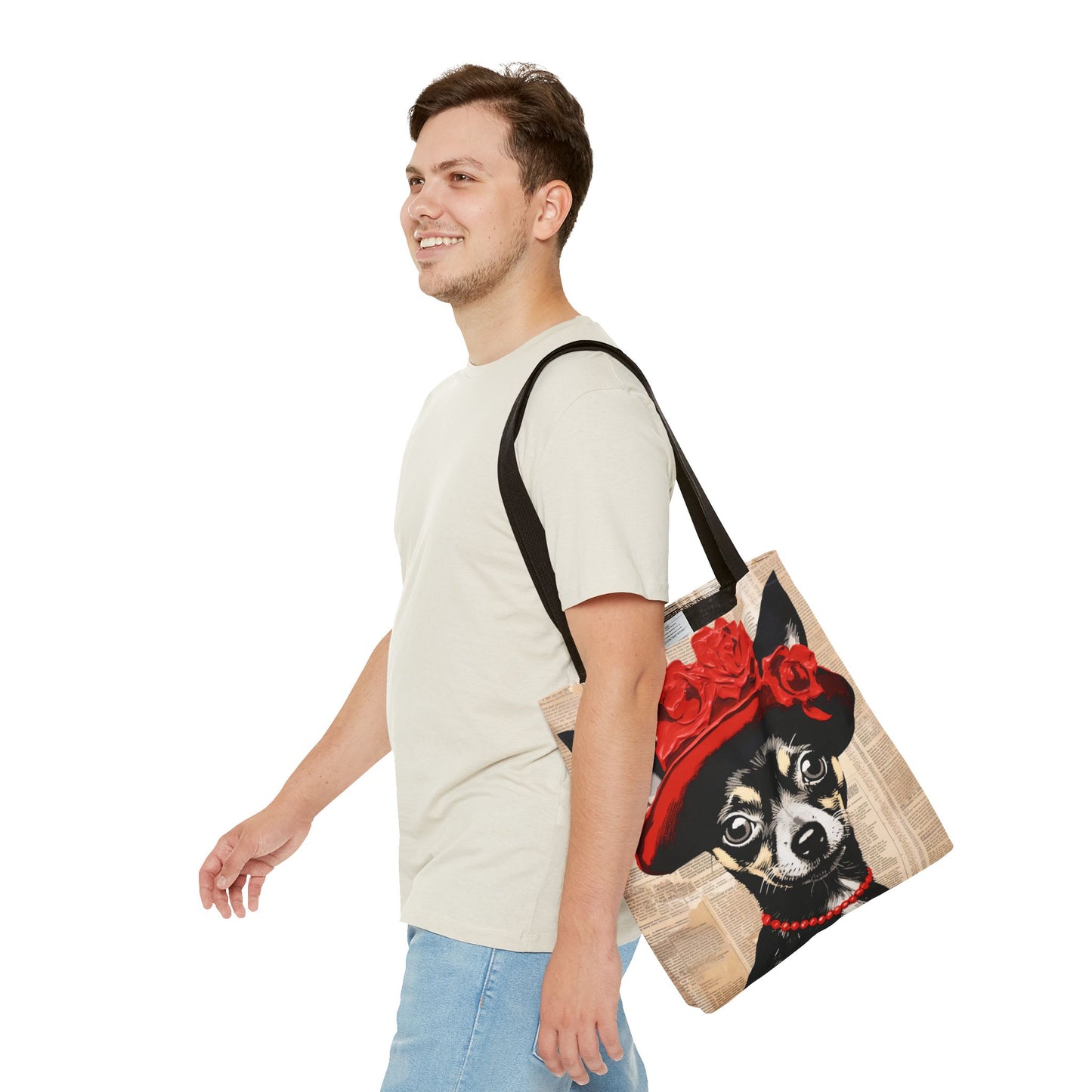 Chihuahua Tote Bag with Red Hat – Stylish Canvas for Dog Lovers