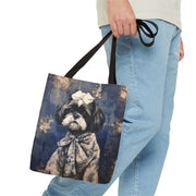 Shih Tzu Elegance Tote Bag, Floral Canvas, Stylish Dog Lover Gift