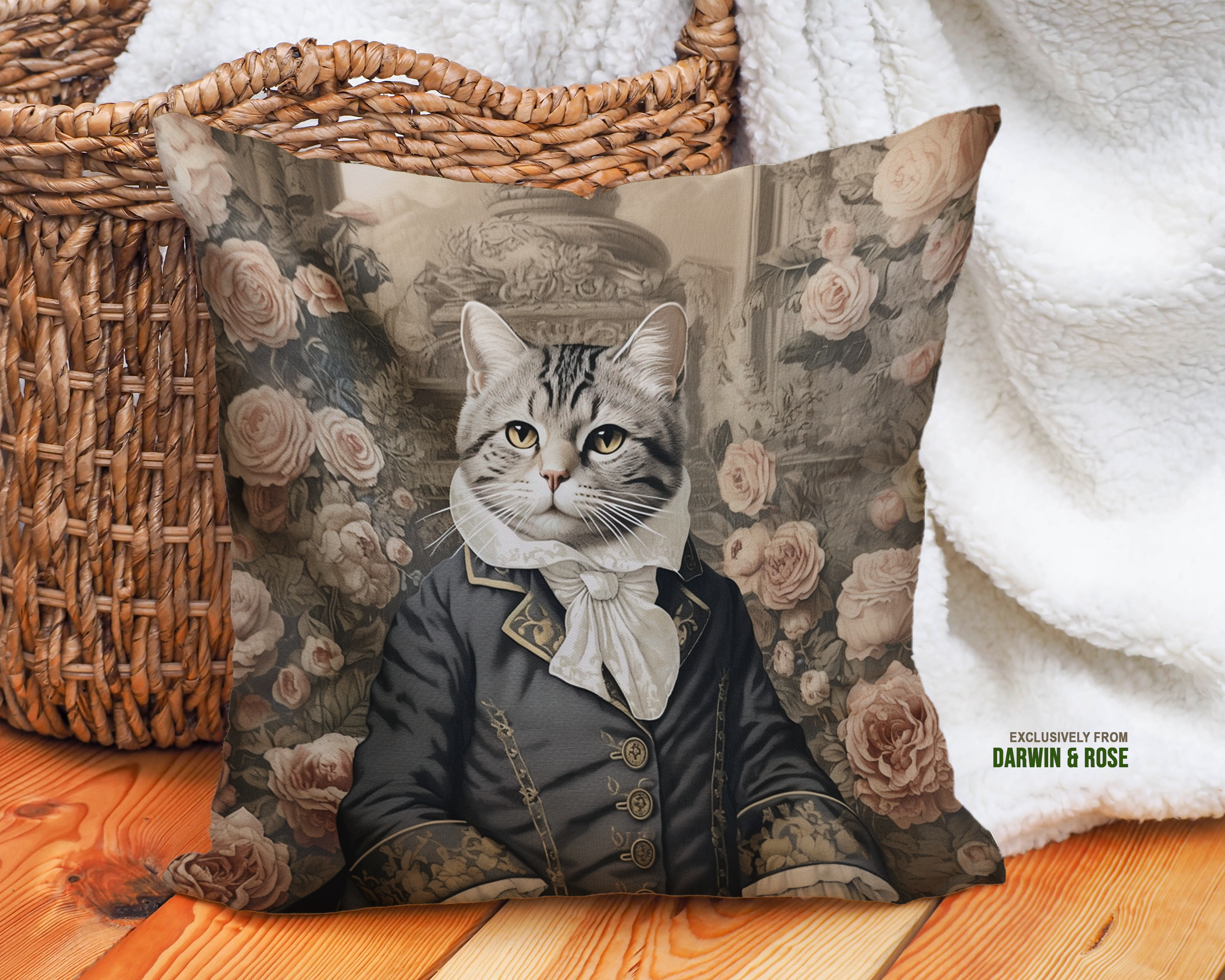 Regal American Shorthair Cat Vintage-Inspired Throw Pillow