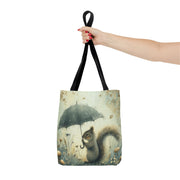 Whimsical Squirrel Tote Bag with Umbrella, Eco-Friendly Canvas Tote