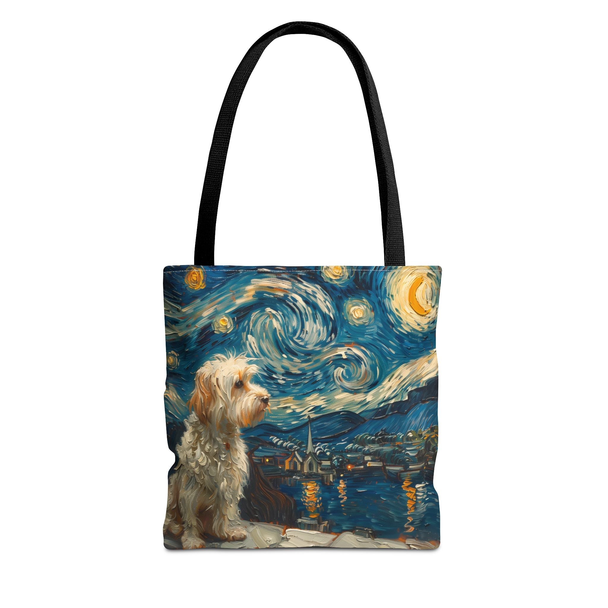 Starry Night Doodle Dog Tote Bag, Artistic Eco-Friendly Shopper